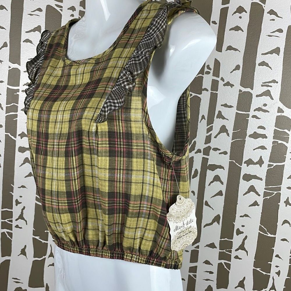 Altar'd State Plaid Cropped Ruffled Sleeve Stop S NEW